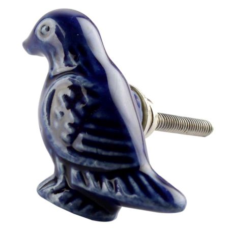 Navy Blue Ceramic Bird Dresser Knob